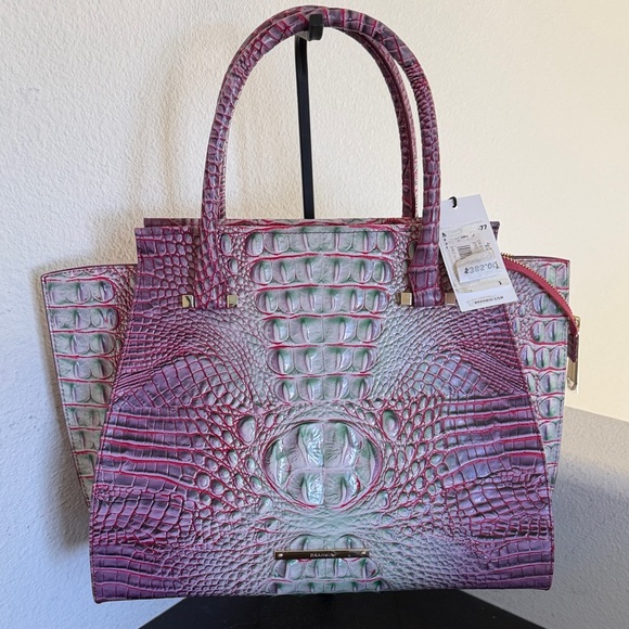 Brahmin Handbags - Brahmin Priscilla Melbourne in Julep Pink & Green Croc-Embossed Satchel.